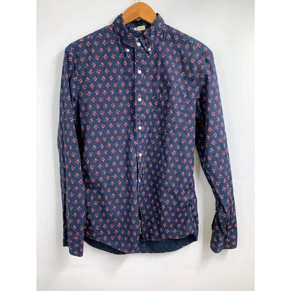 J. Crew Men's Stretch Secret Wash Floral Slim‎ Fit Button Up Shirt Size M